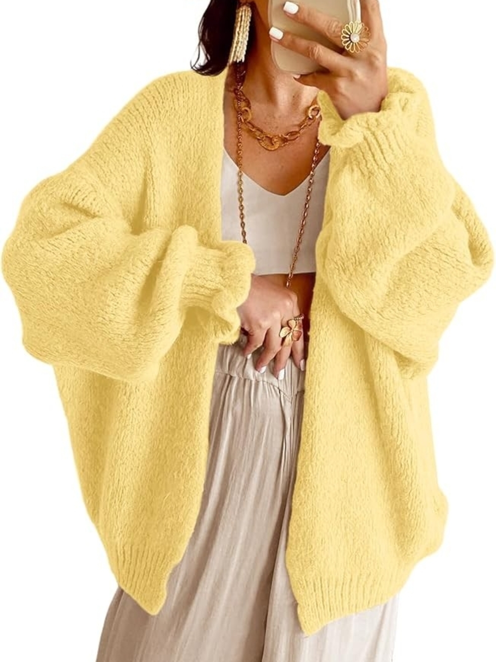 Chic Soft Knit Light Yellow Oversized Cardigan Sweater